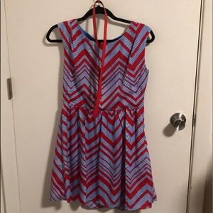NWT pink owl blue/red chevron dress